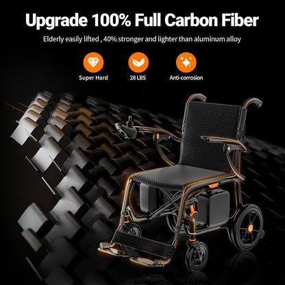 28 lbs Carbon Fiber Ultralight Foldable Electric Wheelchair – Dual Battery, 28-Mile Range