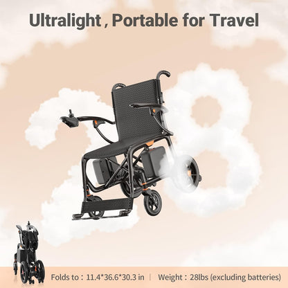 28 lbs Carbon Fiber Ultralight Foldable Electric Wheelchair – Dual Battery, 28-Mile Range