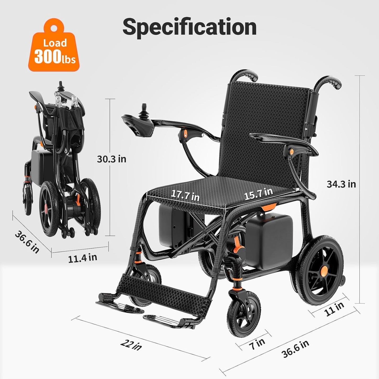 28 lbs Carbon Fiber Ultralight Foldable Electric Wheelchair – Dual Battery, 28-Mile Range