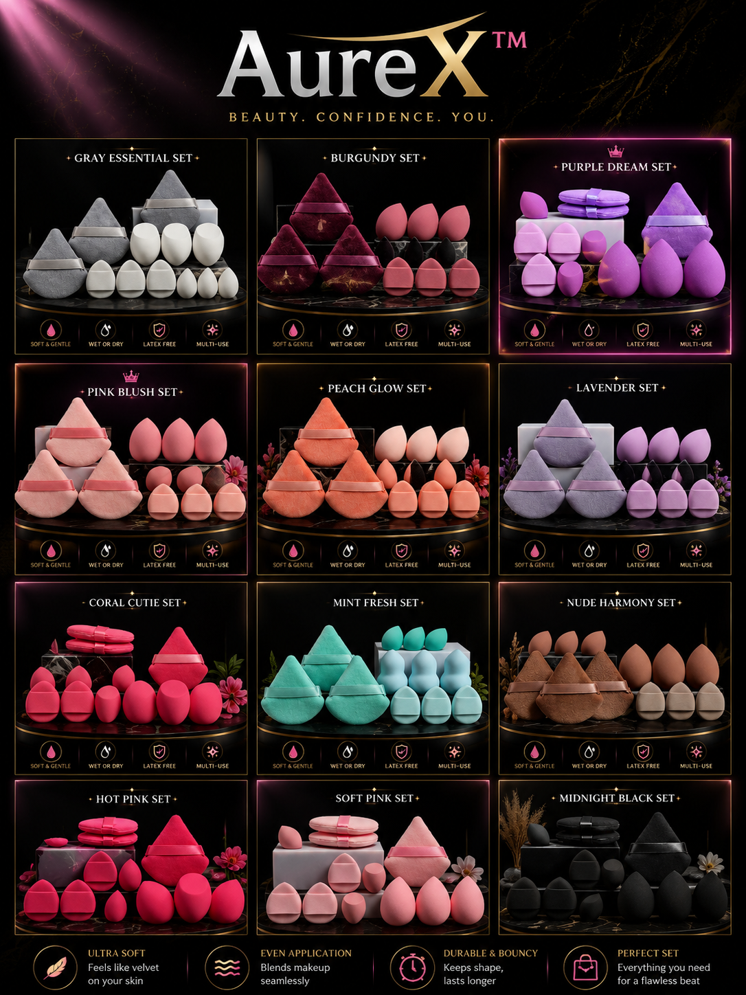 AureX™ 12-Piece Makeup Sponge Set