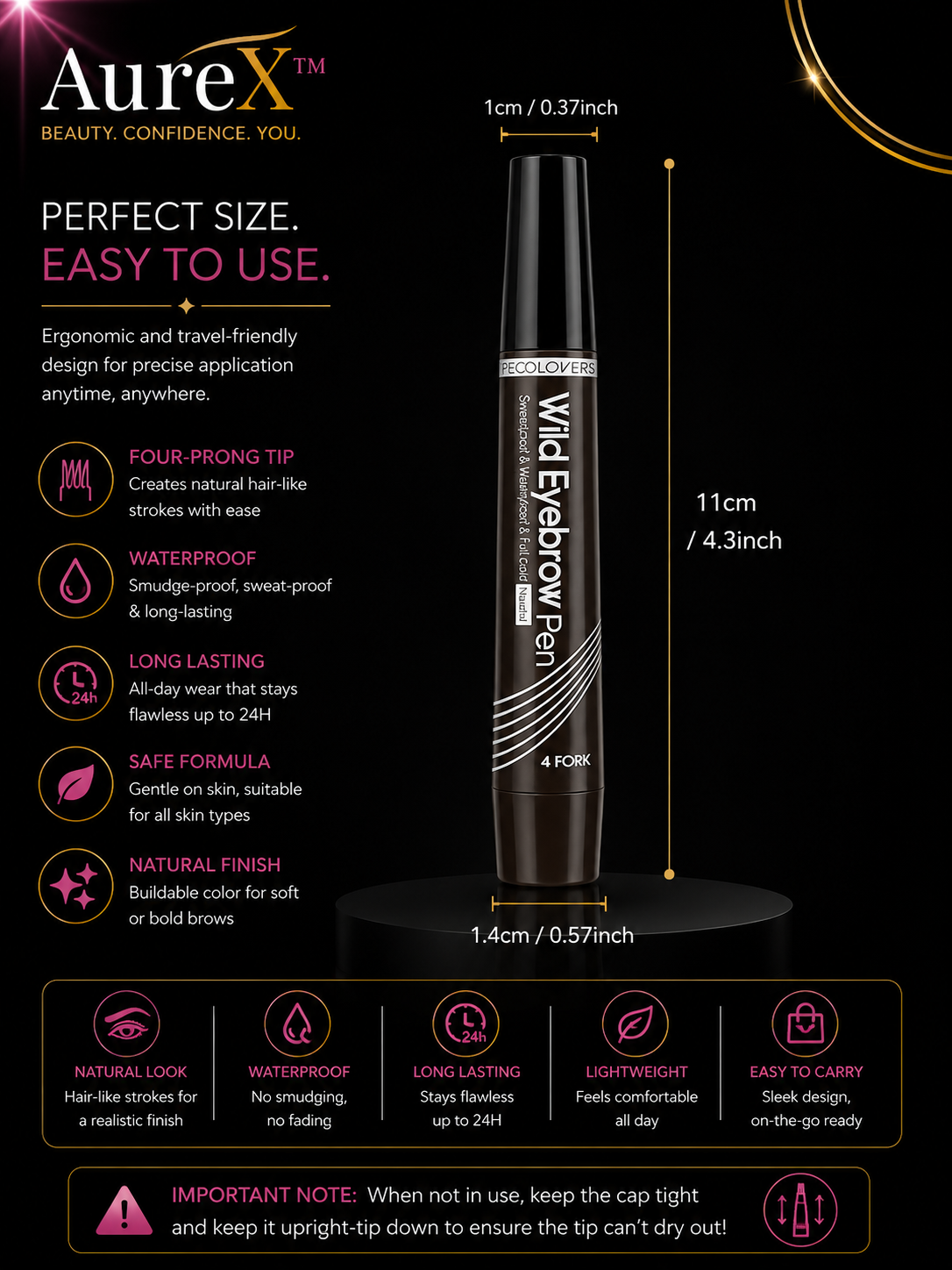 AureX™ 4-Tip Eyebrow Pen – 6 Colors