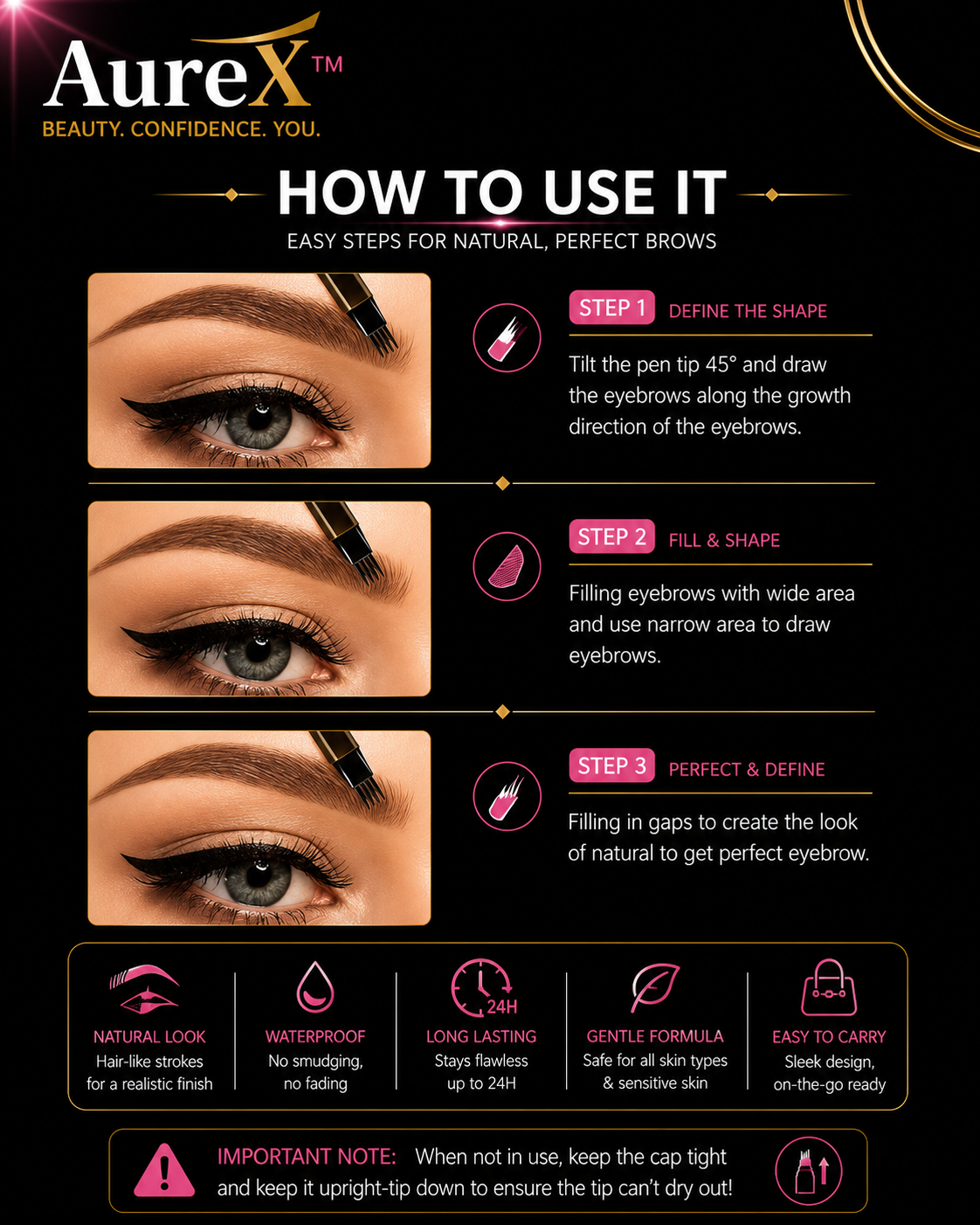 AureX™ 4-Tip Eyebrow Pen – 6 Colors