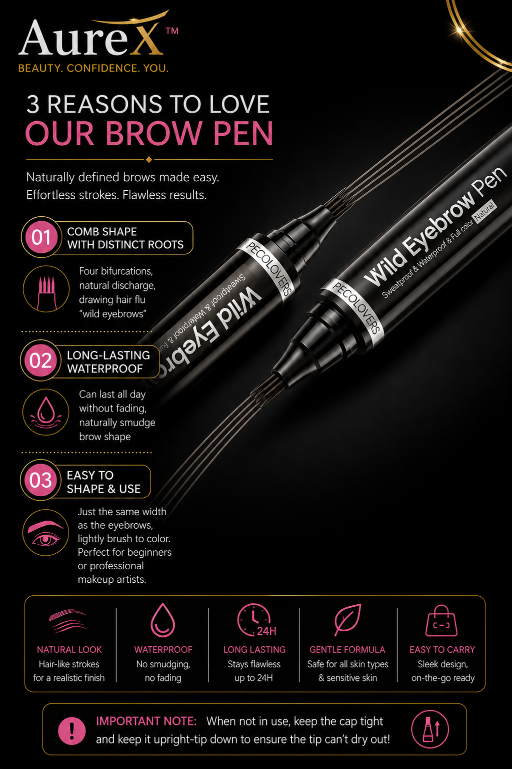 AureX™ 4-Tip Eyebrow Pen – 6 Colors