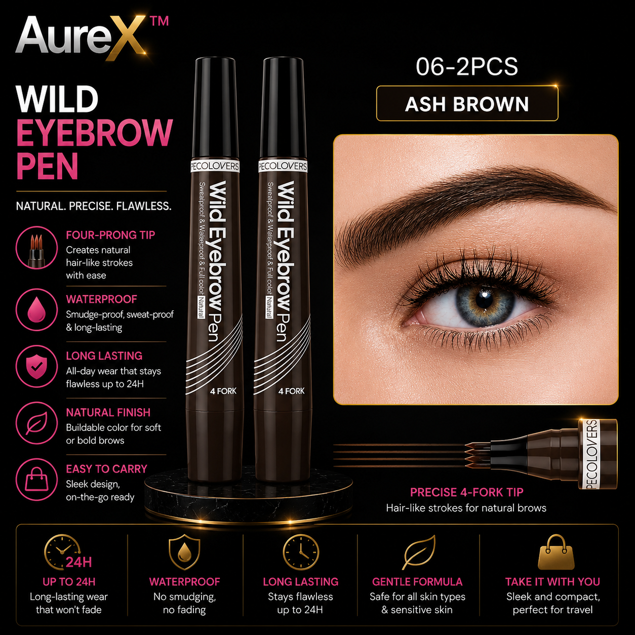 AureX™ 4-Tip Eyebrow Pen – 6 Colors