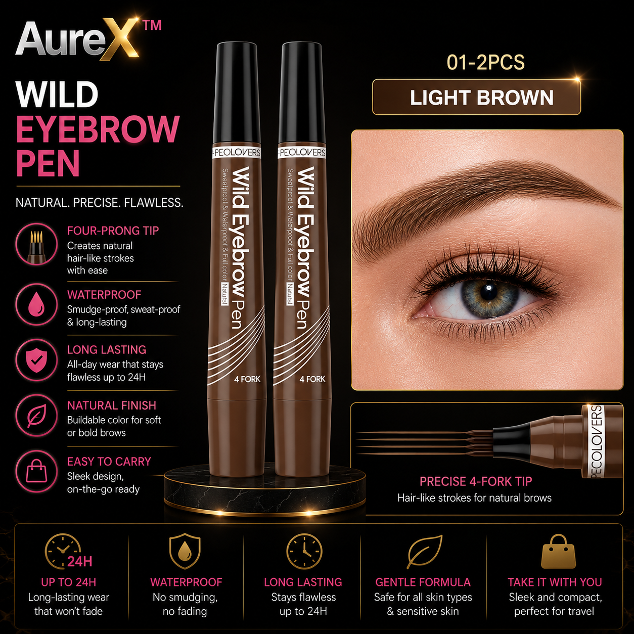 AureX™ 4-Tip Eyebrow Pen – 6 Colors
