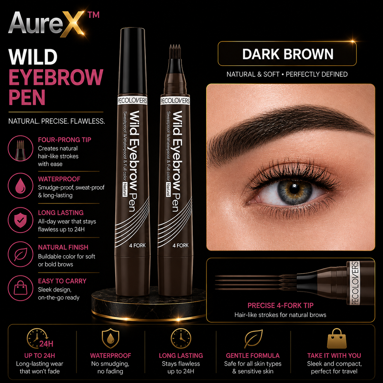 AureX™ 4-Tip Eyebrow Pen – 6 Colors