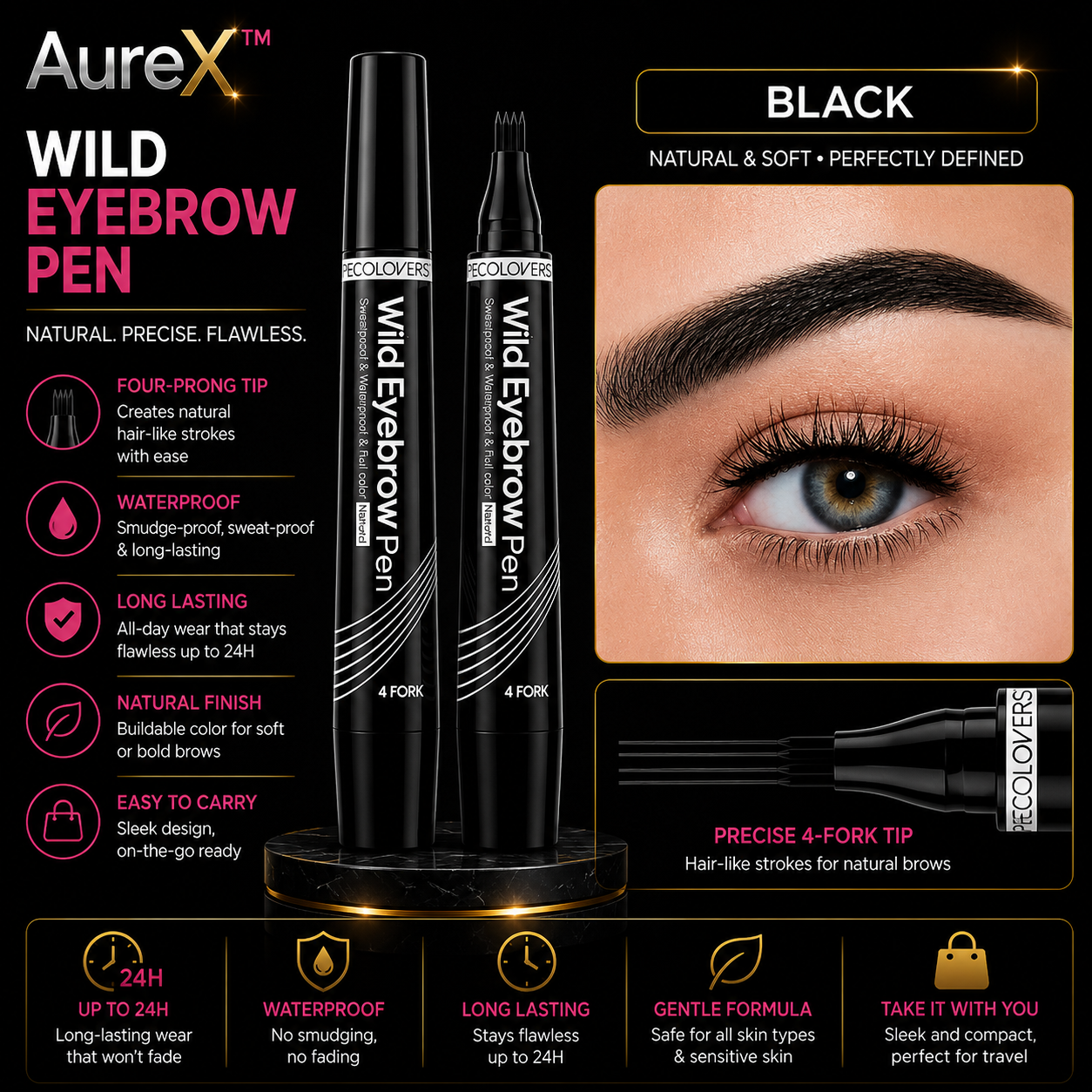 AureX™ 4-Tip Eyebrow Pen – 6 Colors
