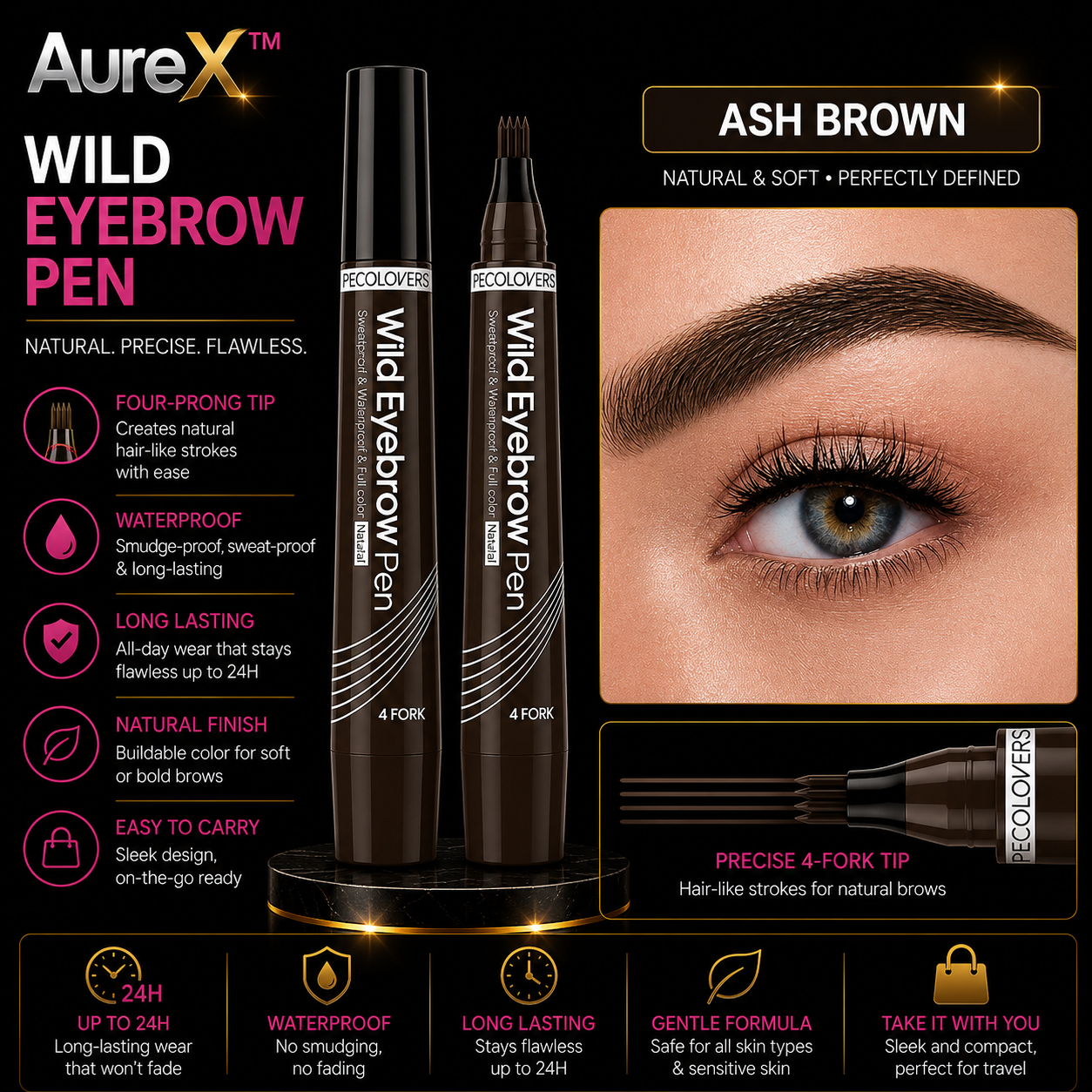 AureX™ 4-Tip Eyebrow Pen – 6 Colors