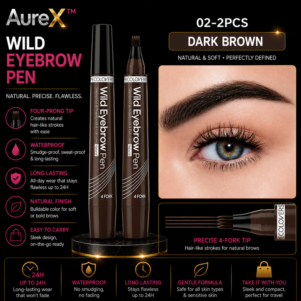 AureX™ 4-Tip Eyebrow Pen – 6 Colors