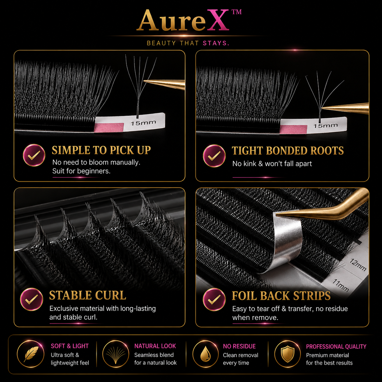 AureX™ Bloom 3D–6D Premade Lash Fans