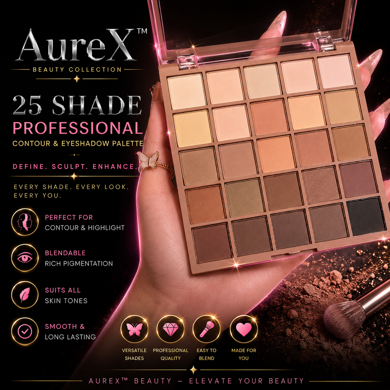 AureX™ Luxe 25-Color Eyeshadow Palette