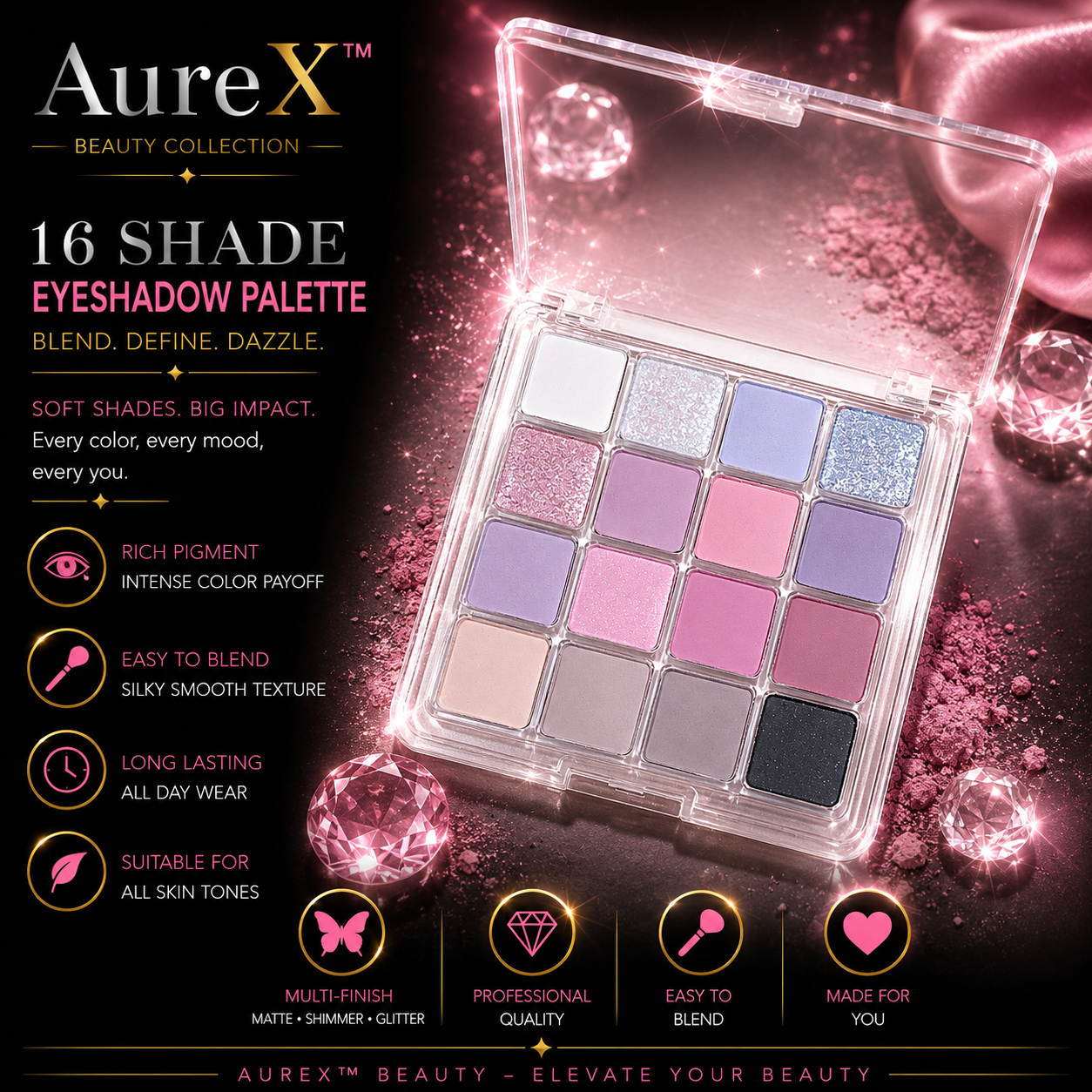 AureX™ Sunset Magic 16-Color Eyeshadow Palette