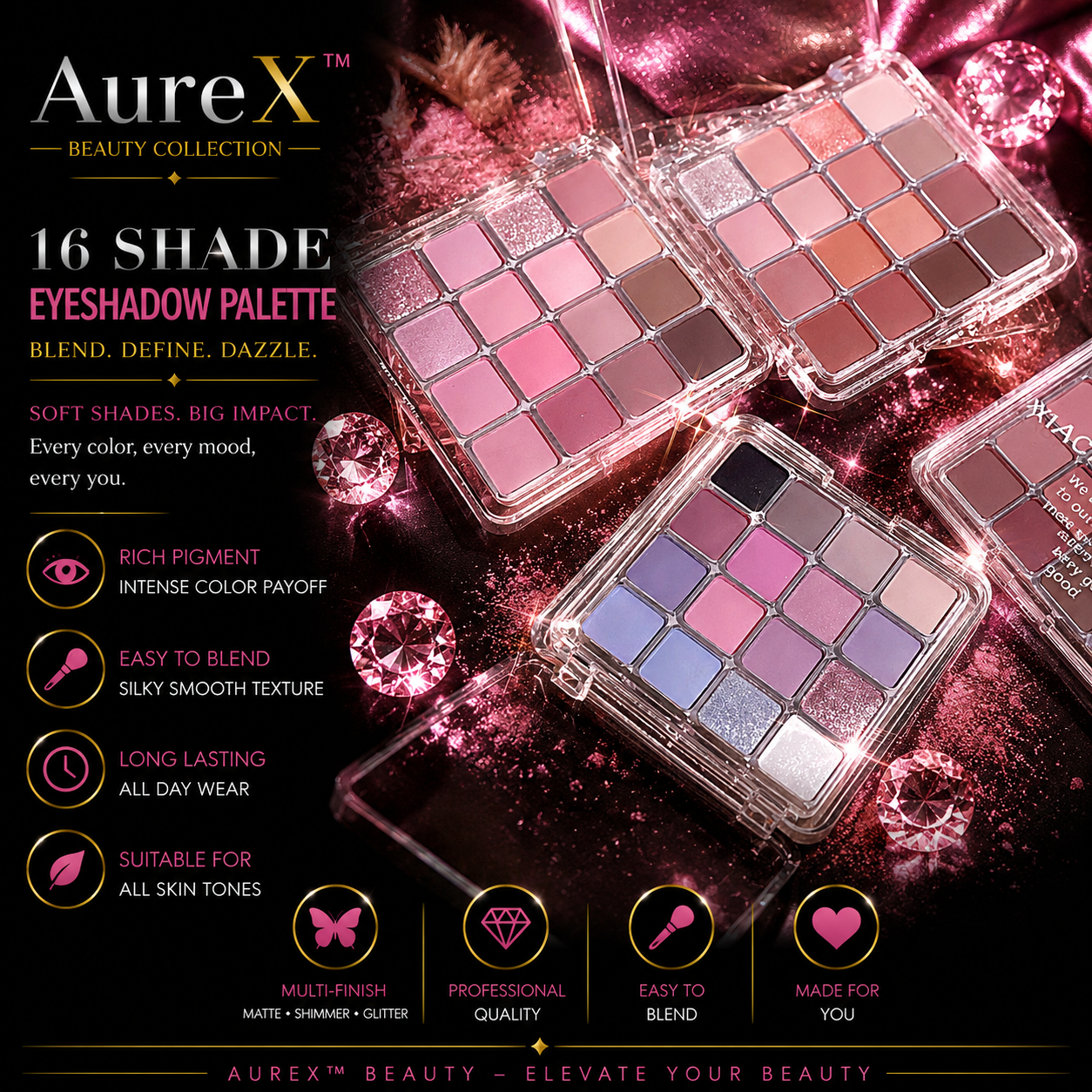 AureX™ Sunset Magic 16-Color Eyeshadow Palette