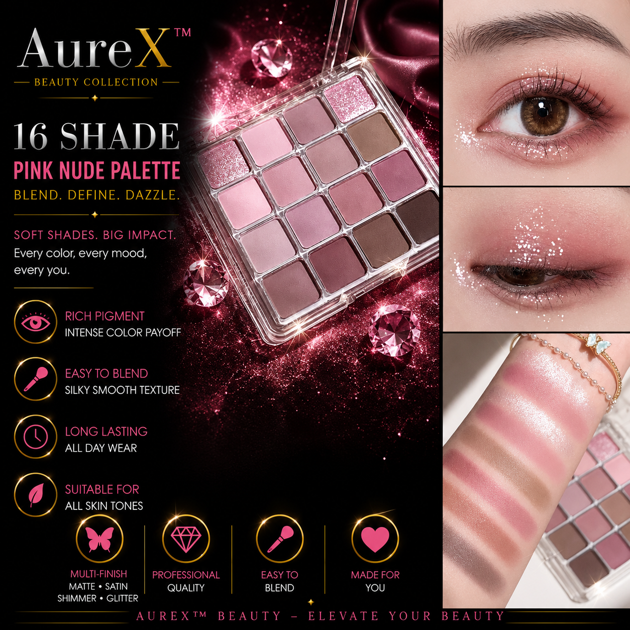 AureX™ Sunset Magic 16-Color Eyeshadow Palette