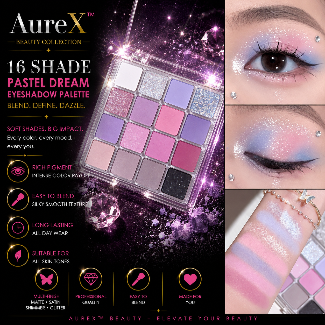 AureX™ Sunset Magic 16-Color Eyeshadow Palette