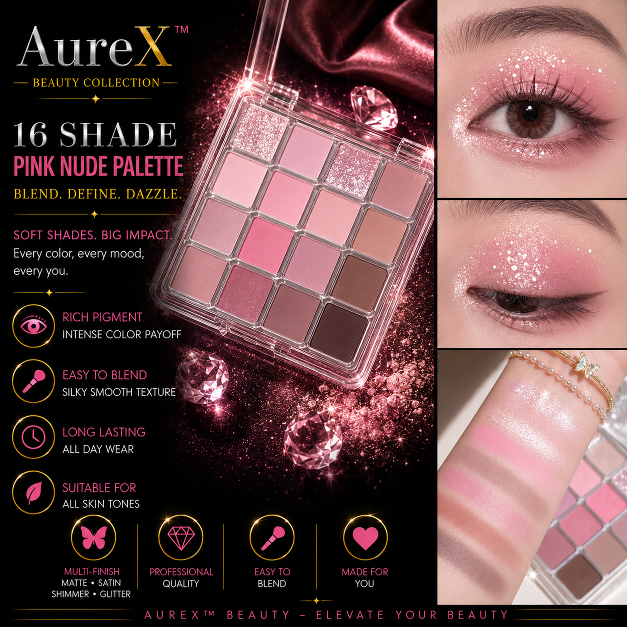 AureX™ Sunset Magic 16-Color Eyeshadow Palette
